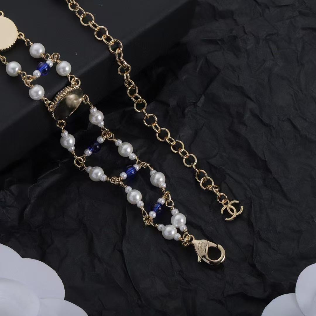 CHANE1 ブルーレターダブルネックレス【50％割引+送料無料】