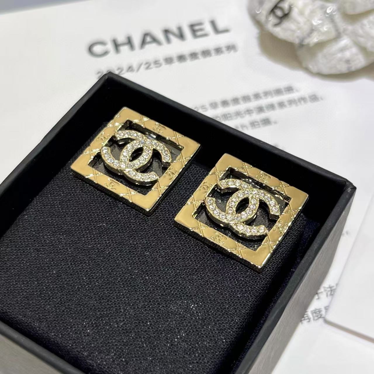 CHANE1 スクエアダブルCイヤリング【 50％割引+送料無料】