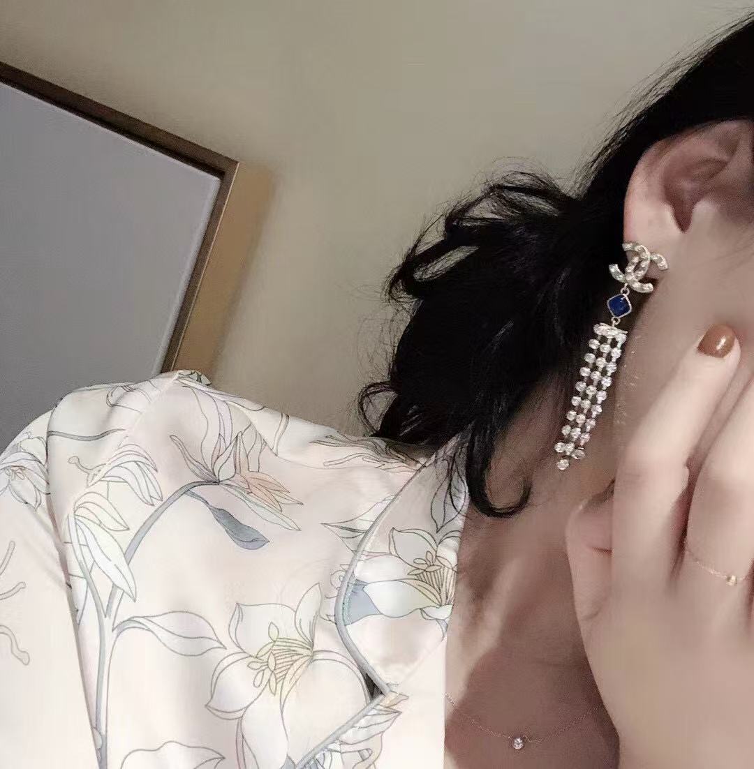 CHANE1 タッセル サファイア スタッド イヤリング【 50％割引+送料無料】