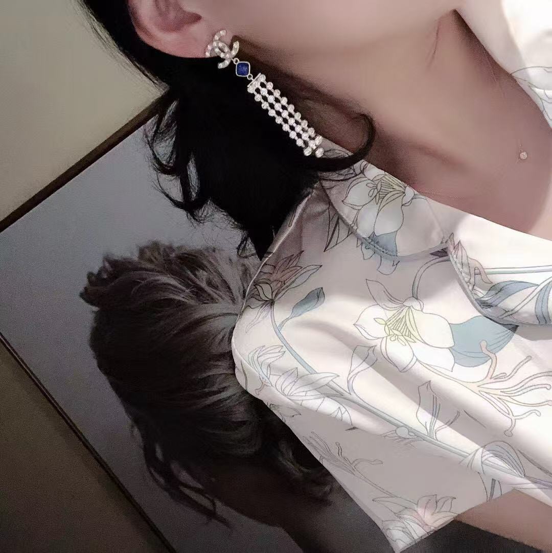 CHANE1 タッセル サファイア スタッド イヤリング【 50％割引+送料無料】