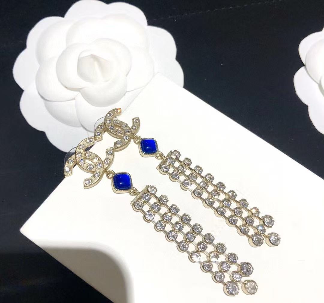 CHANE1 タッセル サファイア スタッド イヤリング【 50％割引+送料無料】