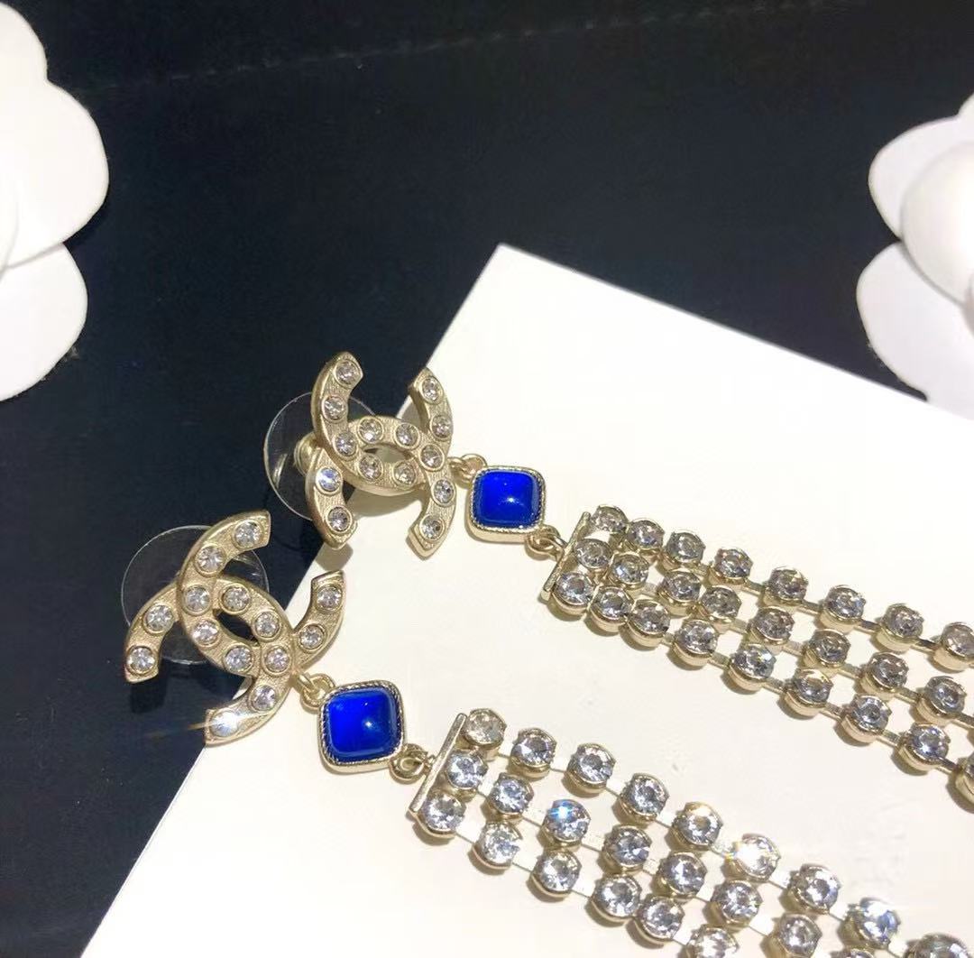 CHANE1 タッセル サファイア スタッド イヤリング【 50％割引+送料無料】