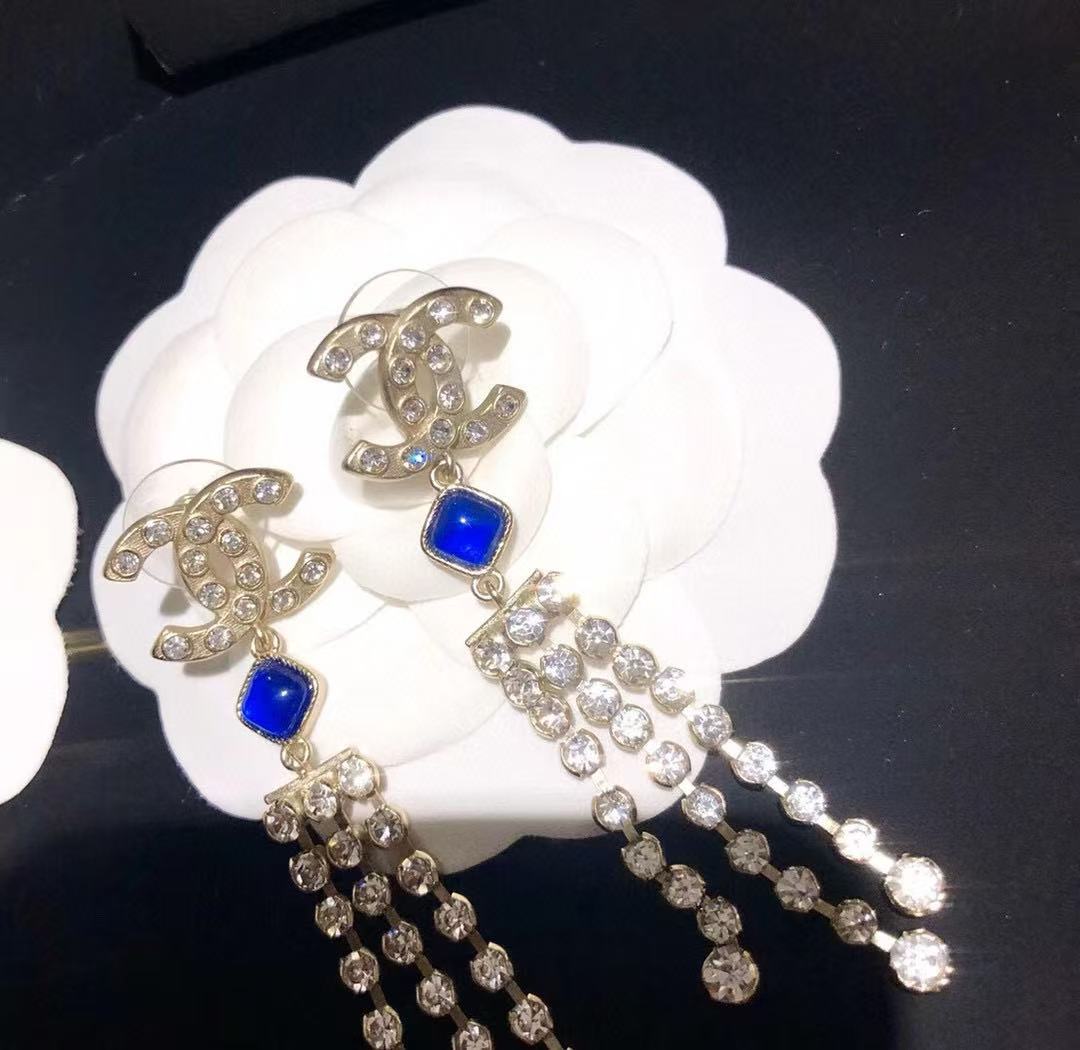 CHANE1 タッセル サファイア スタッド イヤリング【 50％割引+送料無料】