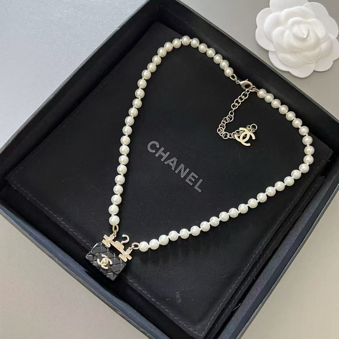 CHANE1 パールバッグネックレス【 50％割引+送料無料】