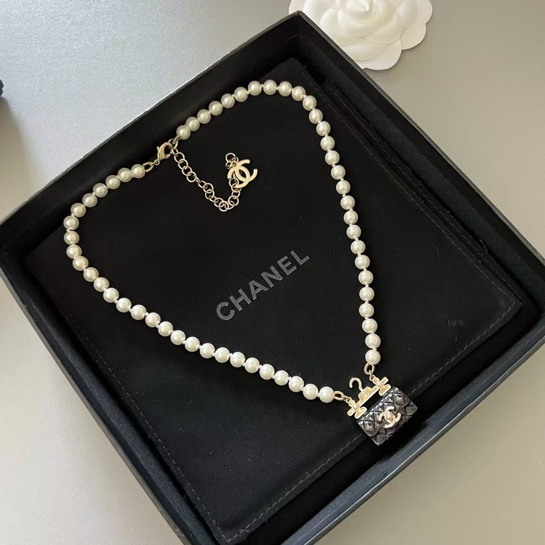CHANE1 パールバッグネックレス【 50％割引+送料無料】