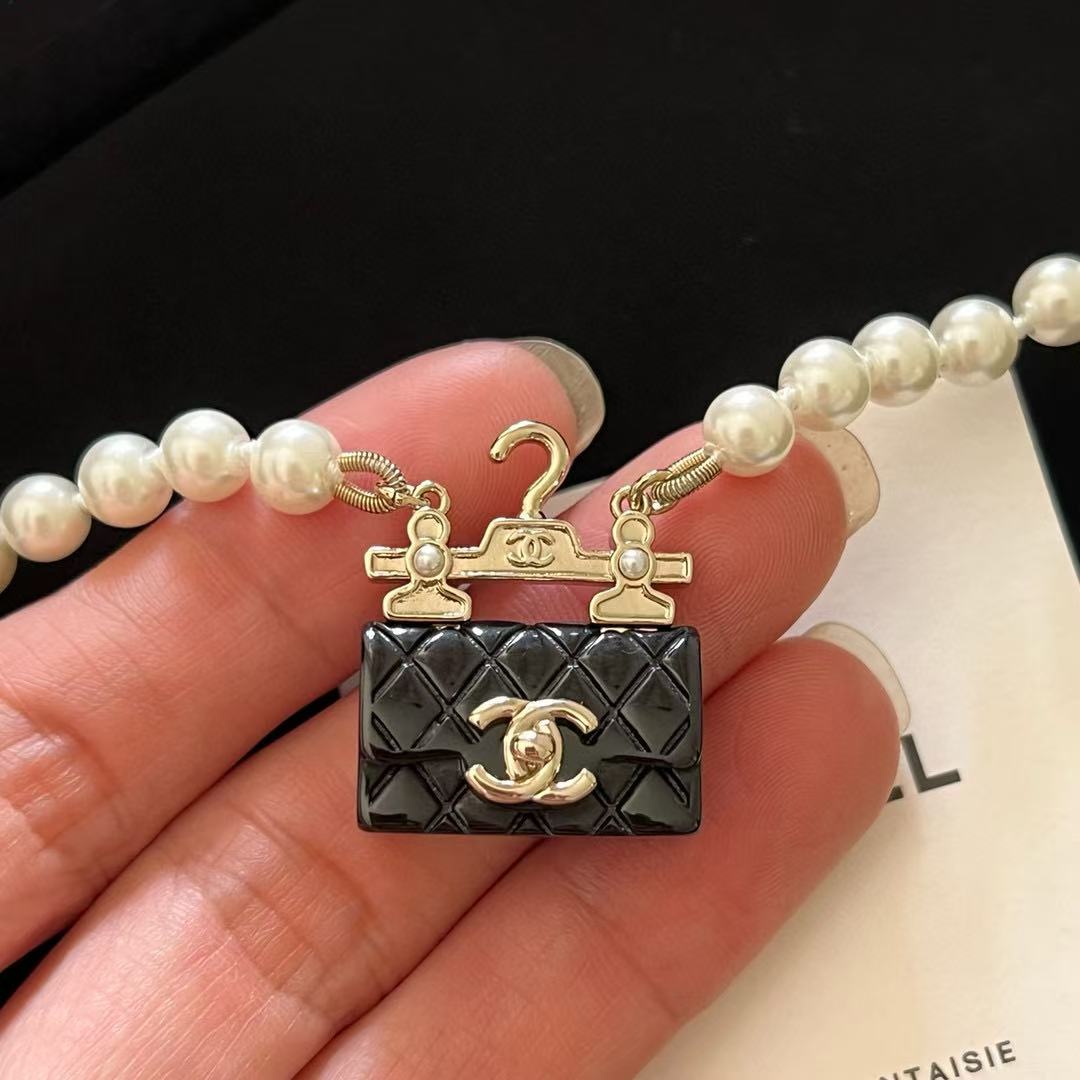 CHANE1 パールバッグネックレス【 50％割引+送料無料】