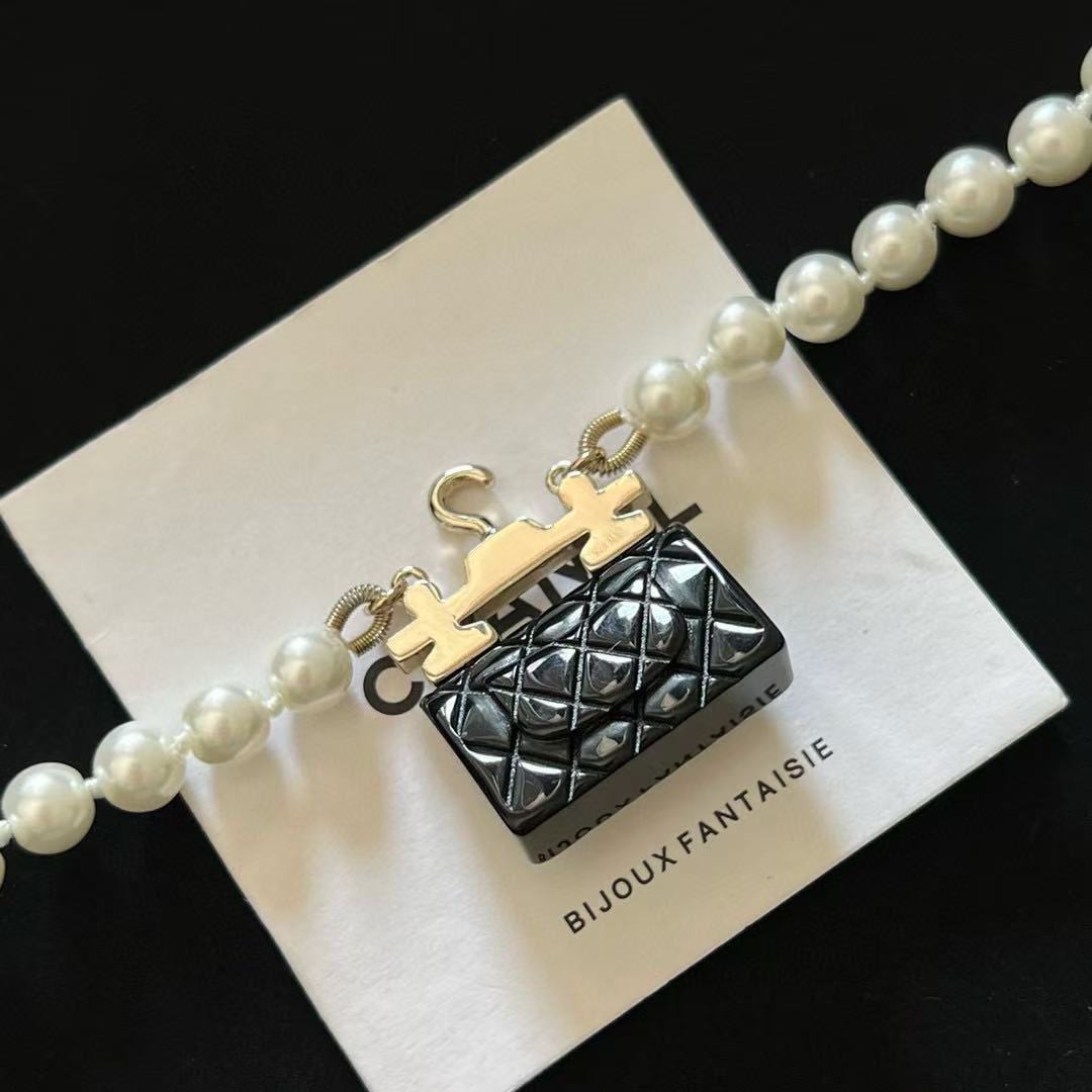 CHANE1 パールバッグネックレス【 50％割引+送料無料】