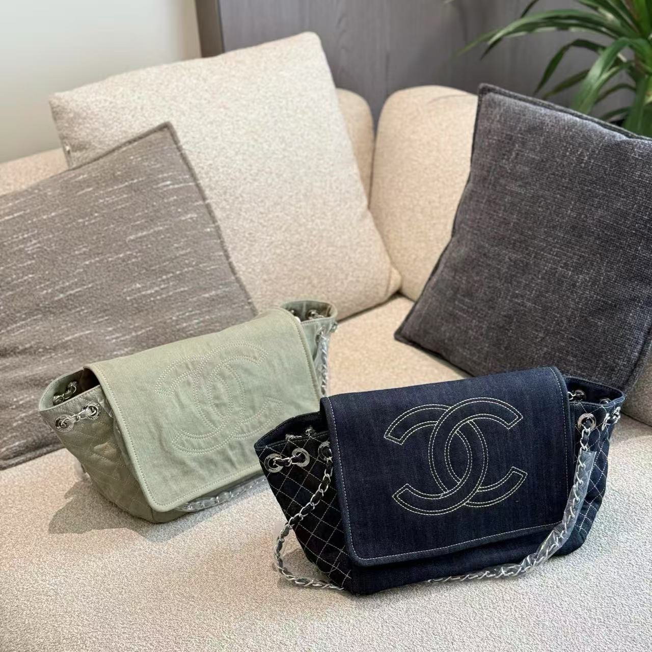 CHANE1 デニムダブルCラージロゴチェーンバッグ【 50％割引+送料無料】