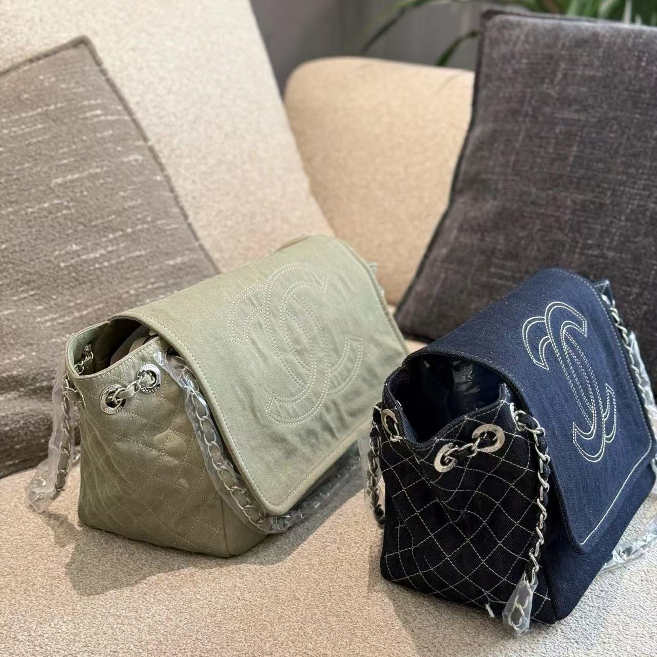 CHANE1 デニムダブルCラージロゴチェーンバッグ【 50％割引+送料無料】