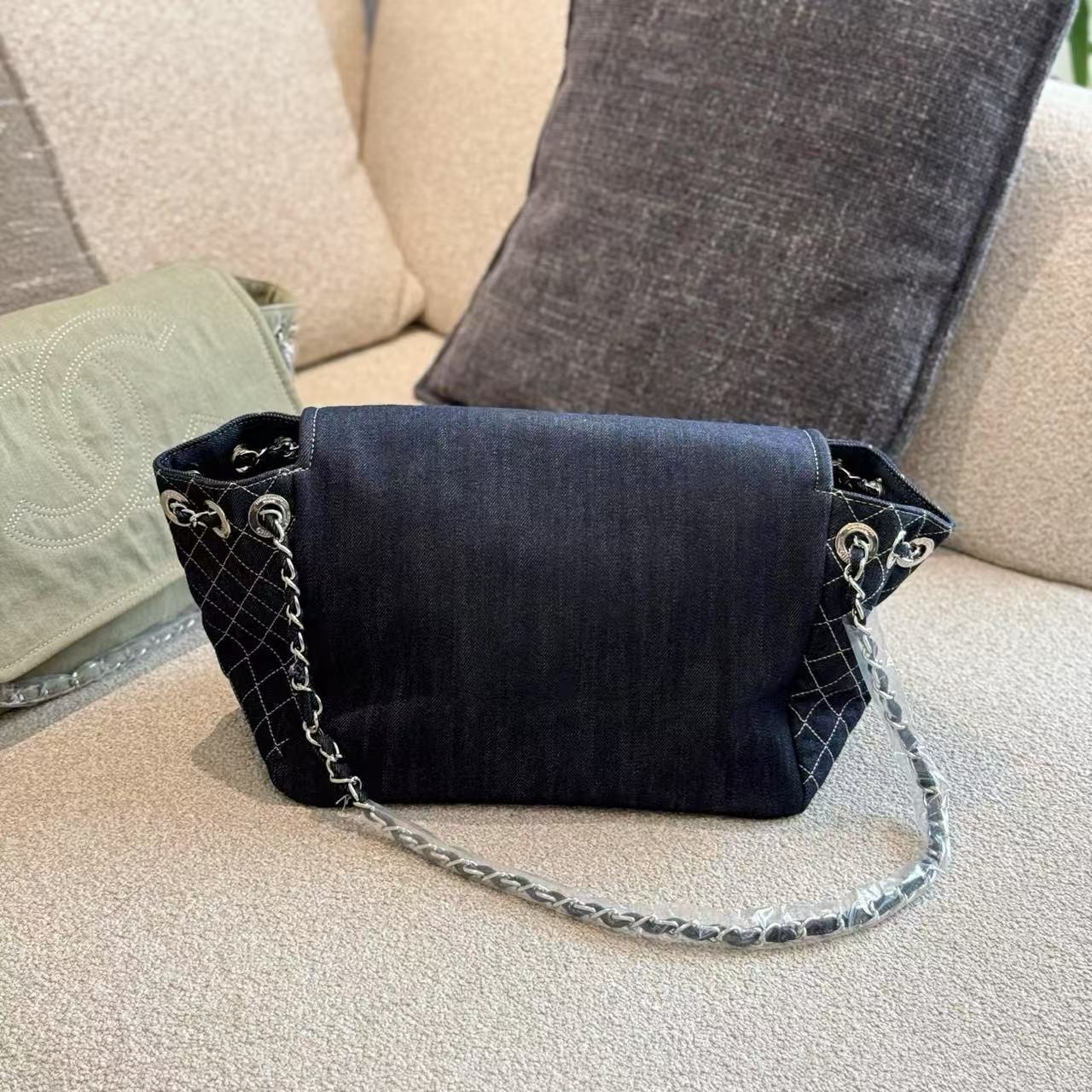 CHANE1 デニムダブルCラージロゴチェーンバッグ【 50％割引+送料無料】