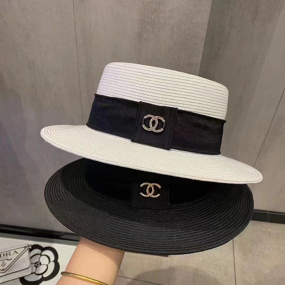 CHANE1 ダブルC ストローフラットハット【 50％割引+送料無料】