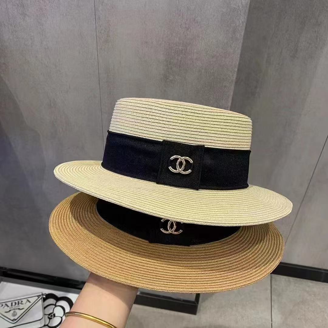 CHANE1 ダブルC ストローフラットハット【 50％割引+送料無料】