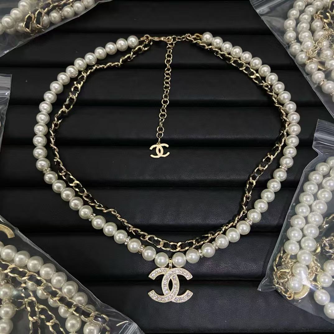 CHANE1 ダブルC 2層パールネックレス【 50％割引+送料無料】