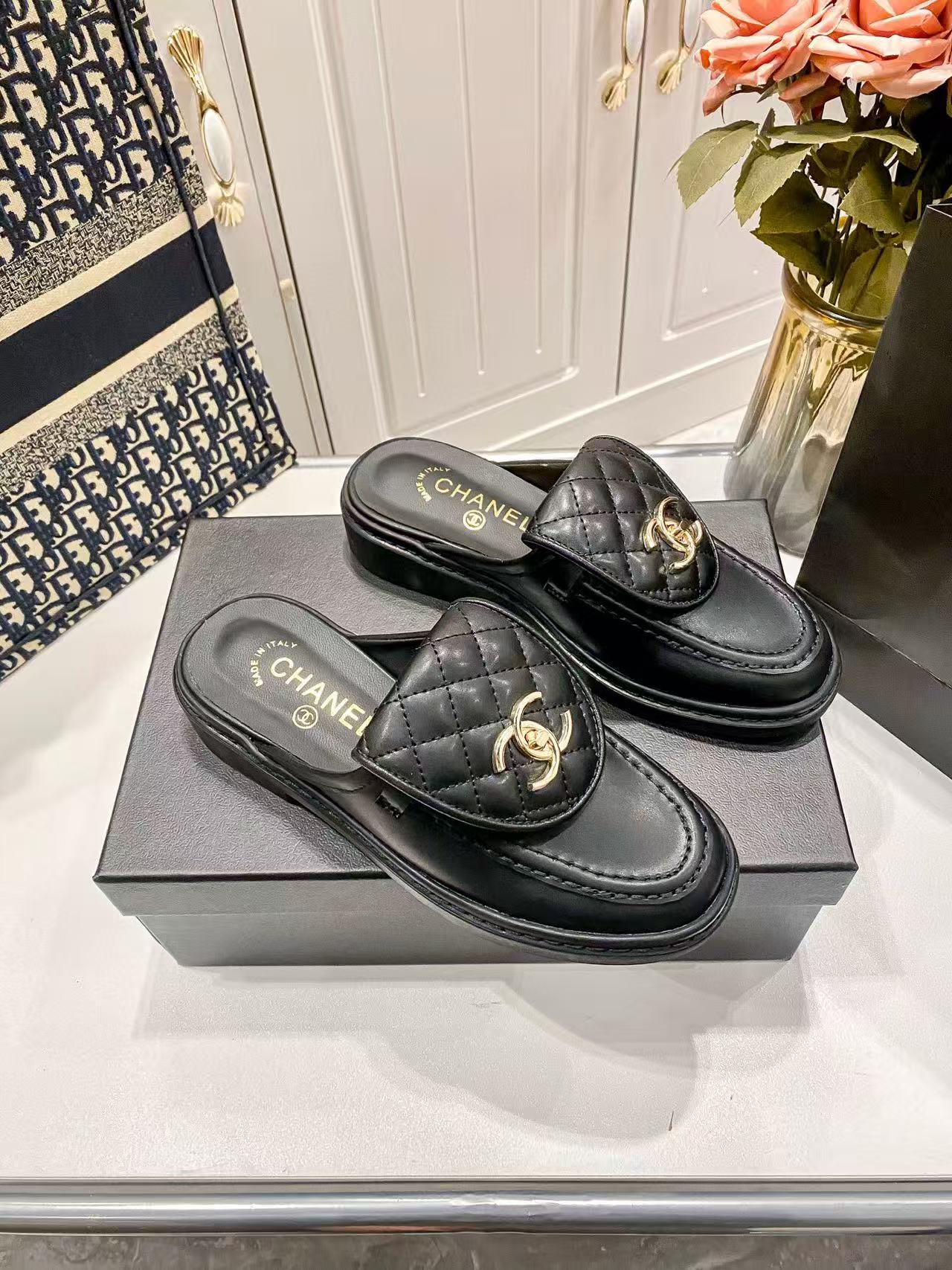 CHANE1 ダブルC スクールバッグ バックルスリッパ【50％割引+送料無料】