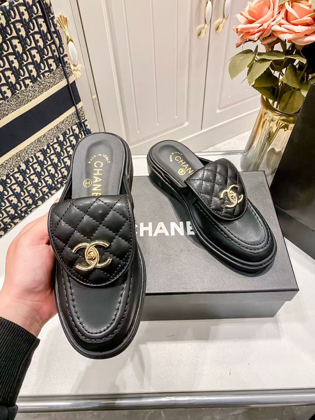 CHANE1 ダブルC スクールバッグ バックルスリッパ【50％割引+送料無料】