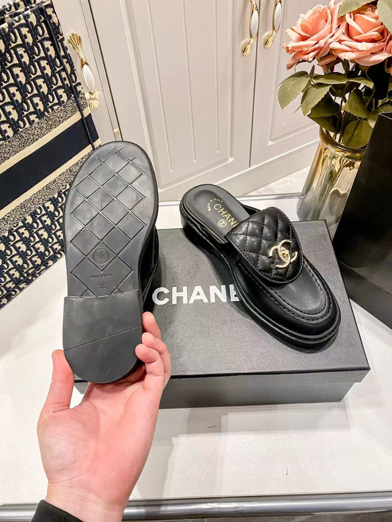 CHANE1 ダブルC スクールバッグ バックルスリッパ【50％割引+送料無料】