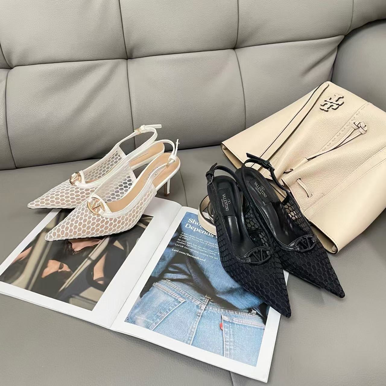 VALENT1NO メッシュ中空ポインテッドハイヒール【50％割引+送料無料】