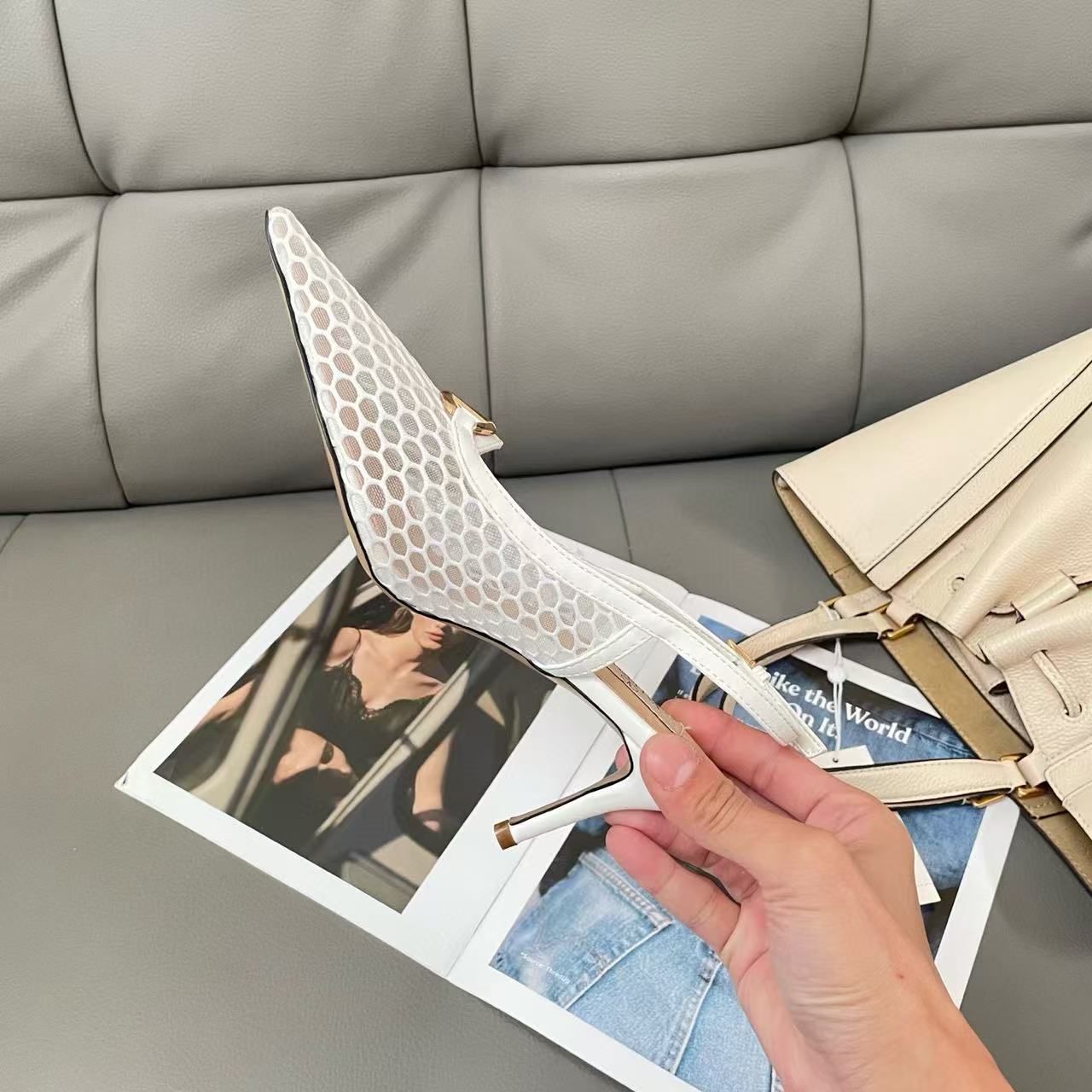 VALENT1NO メッシュ中空ポインテッドハイヒール【50％割引+送料無料】