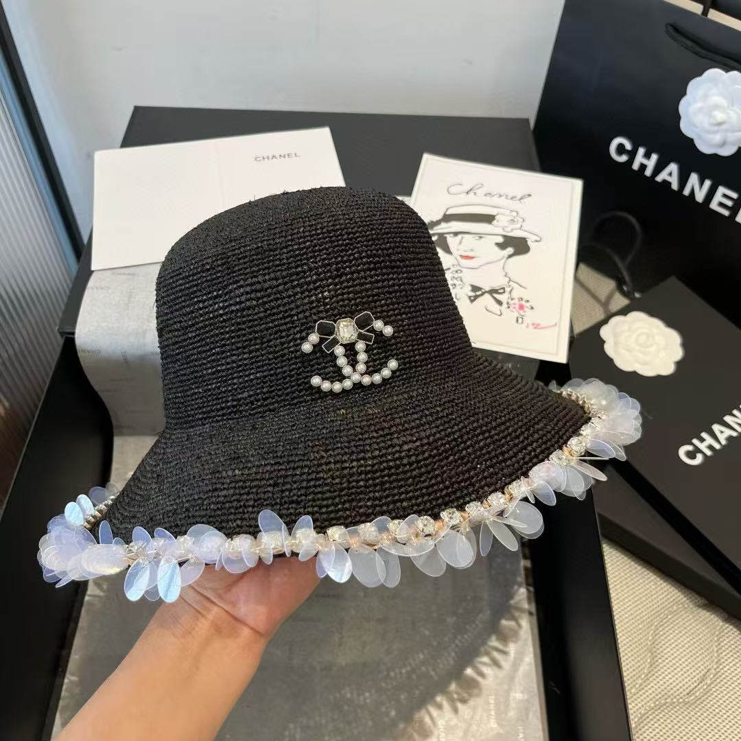 CHANE1 ラフィアハット ブローチ付き【 50％割引+送料無料】