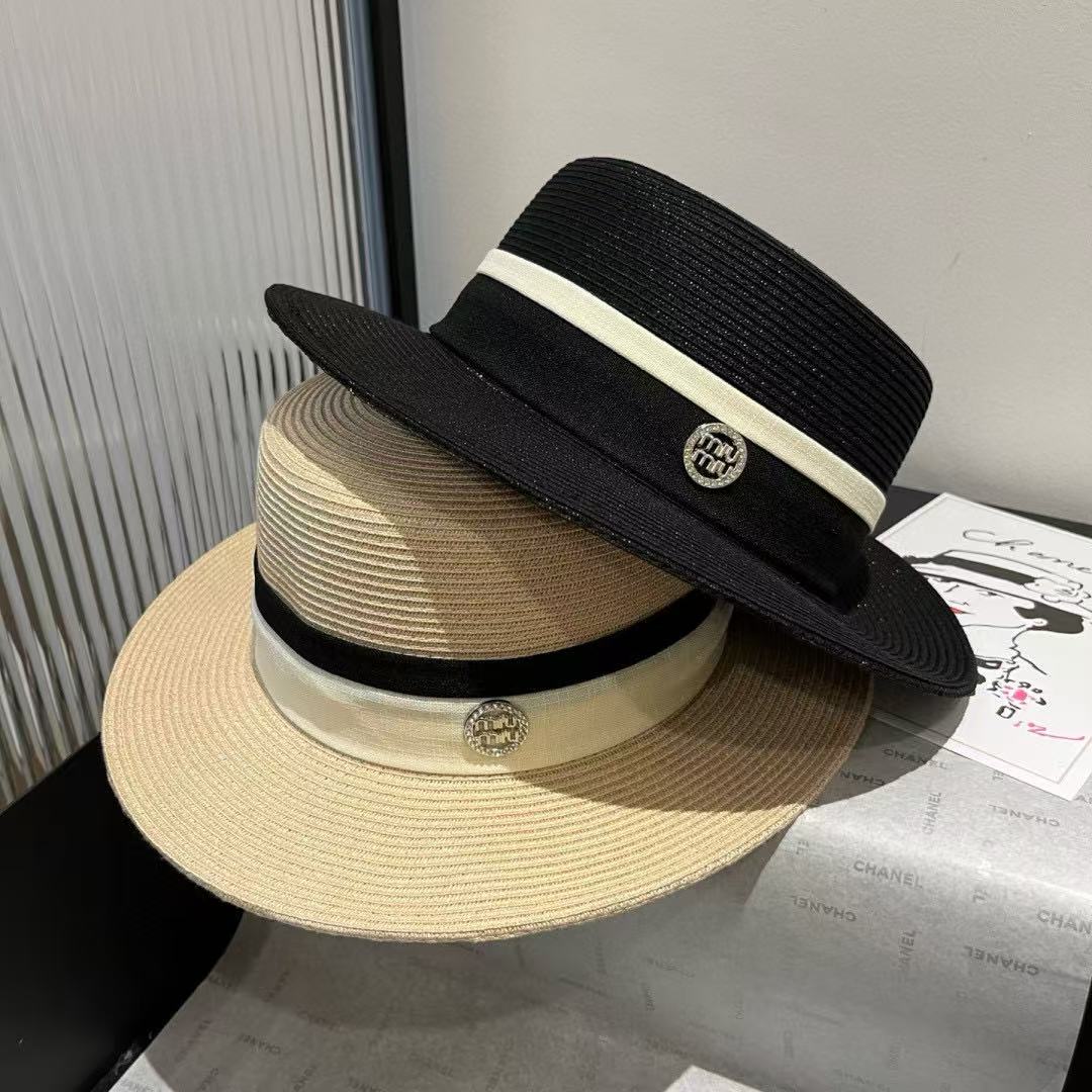 M1UM1U カラーブロック ラフィア フラットハット【 50％割引+送料無料】