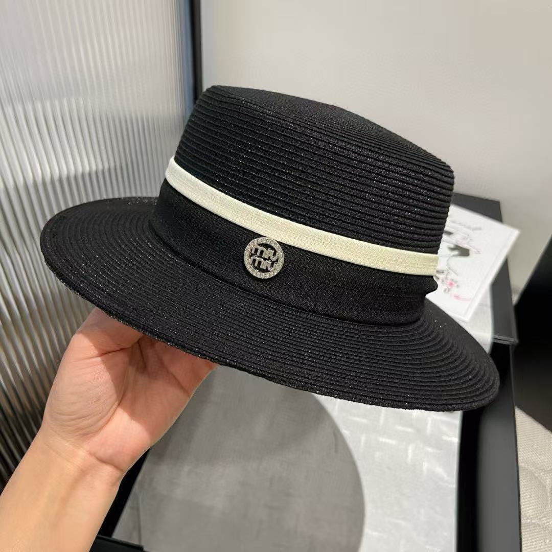 M1UM1U カラーブロック ラフィア フラットハット【 50％割引+送料無料】