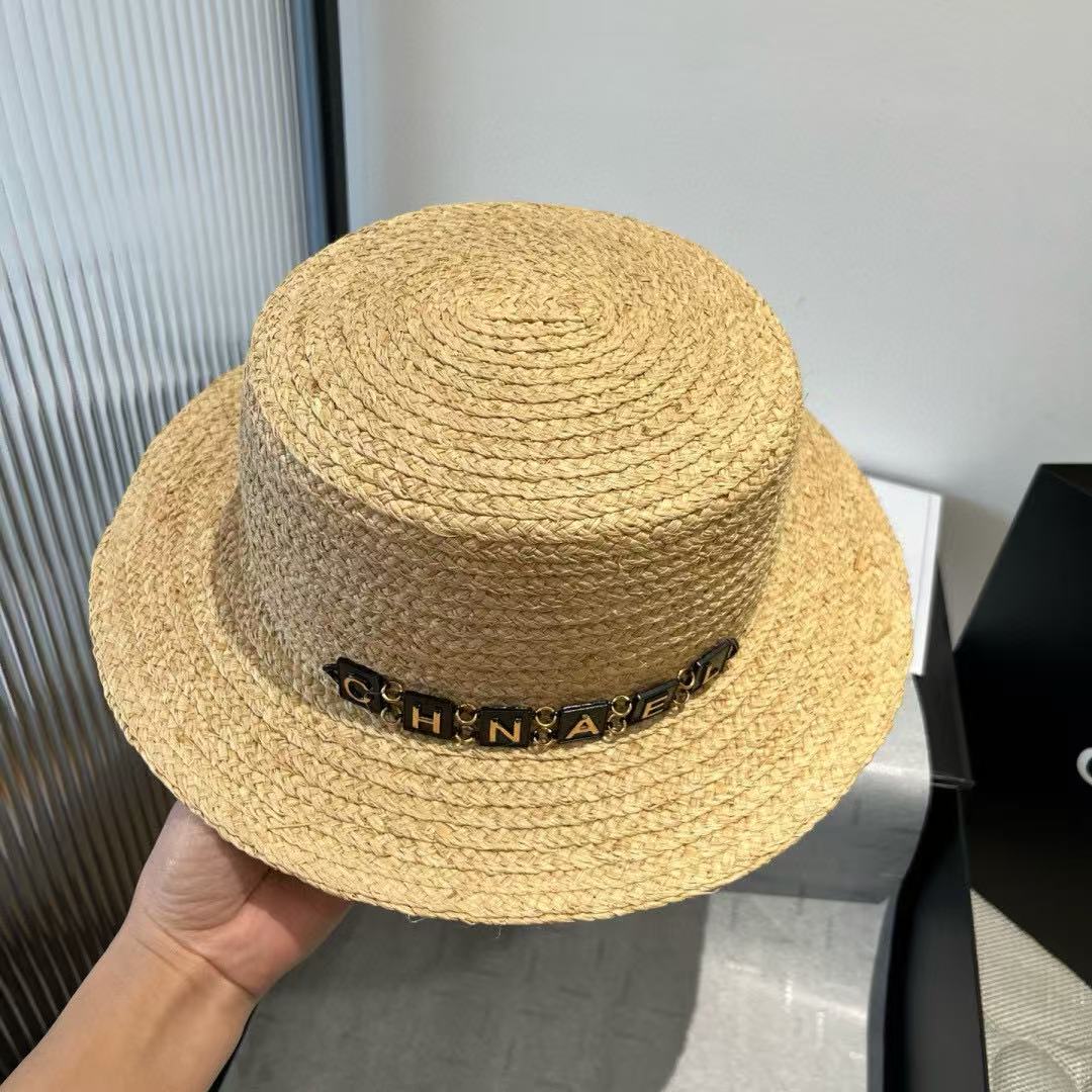 CHANE1 レタリング フラット ラフィア ハット【 50％割引+送料無料】