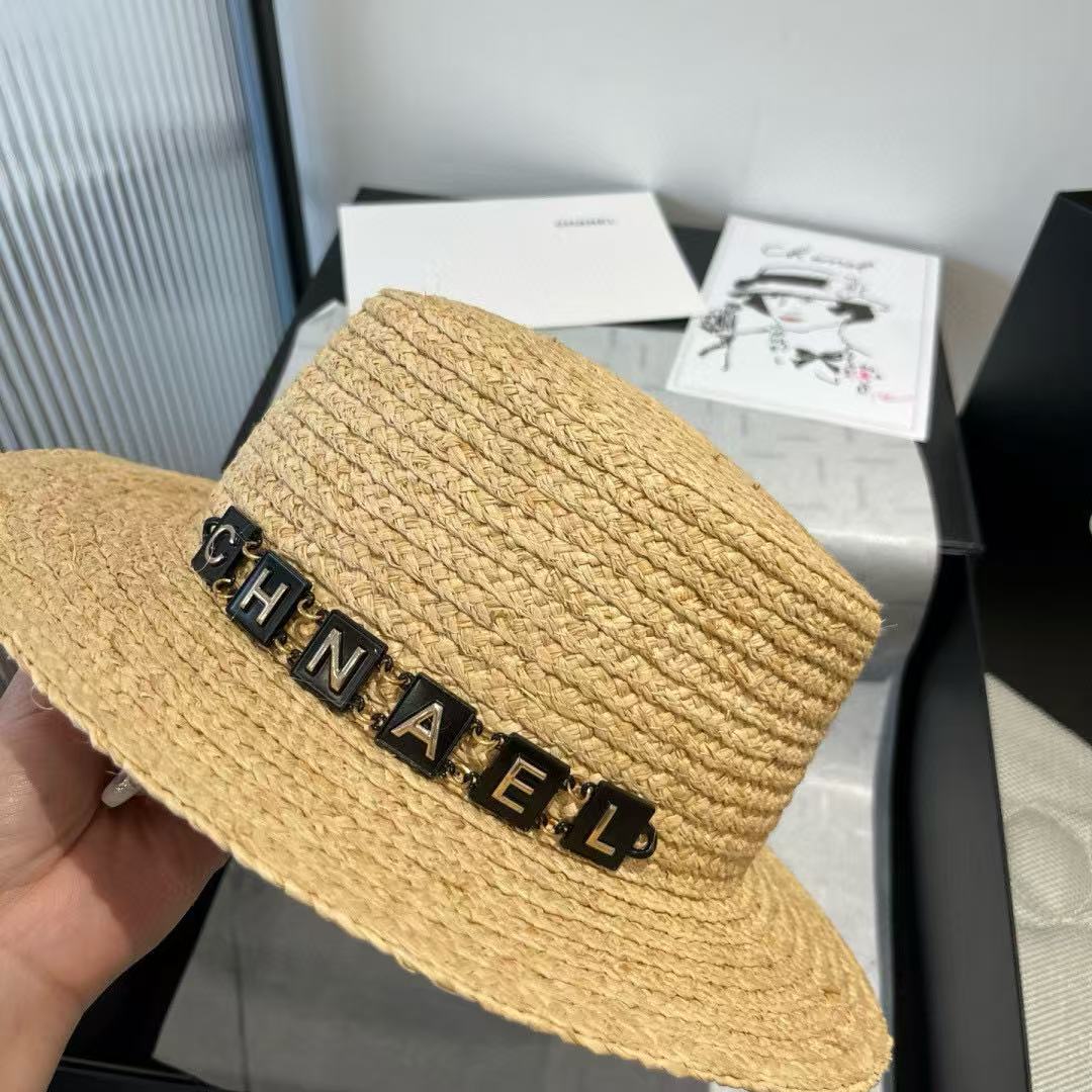 CHANE1 レタリング フラット ラフィア ハット【 50％割引+送料無料】