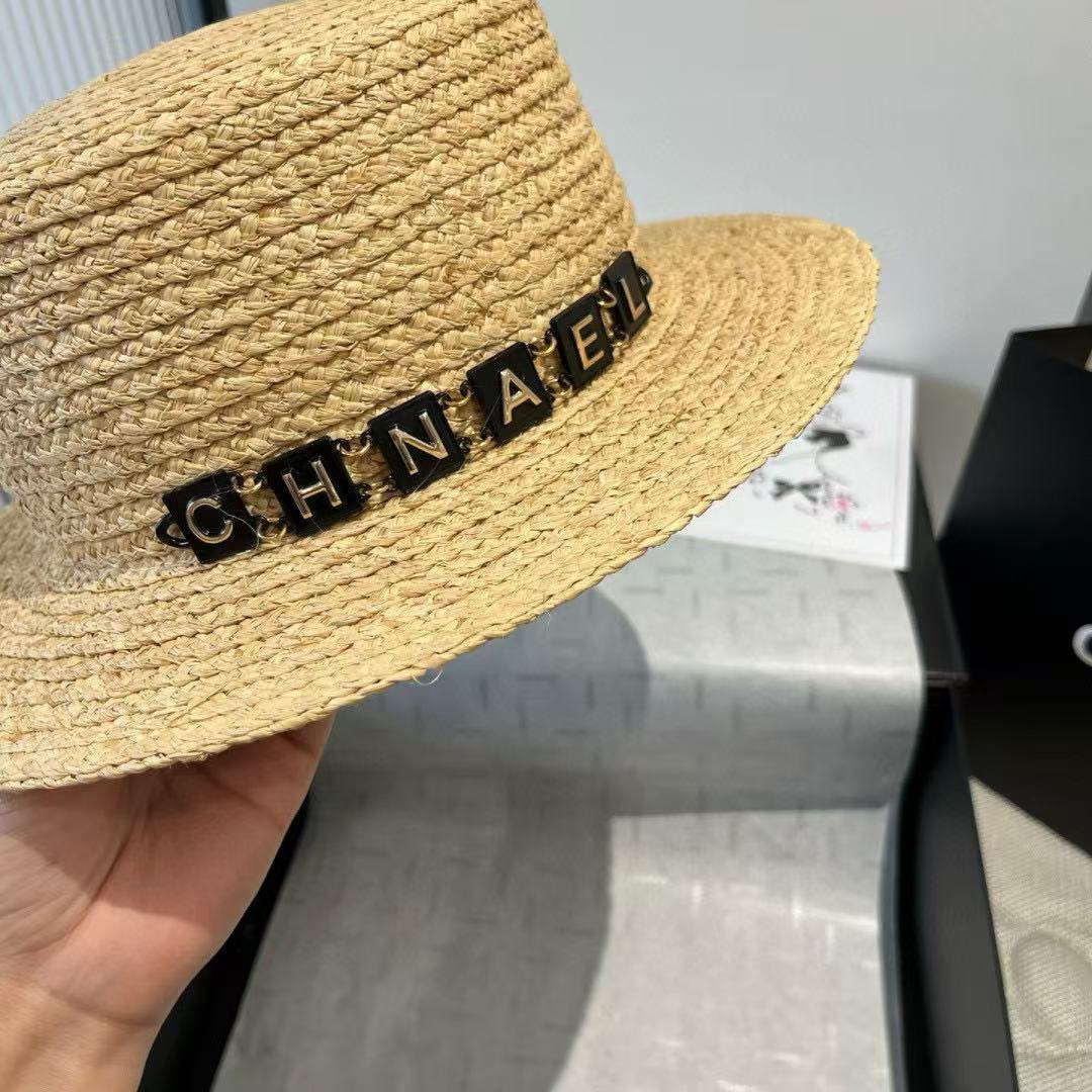 CHANE1 レタリング フラット ラフィア ハット【 50％割引+送料無料】