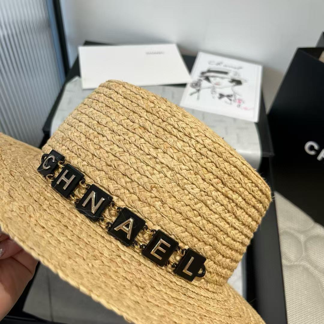 CHANE1 レタリング フラット ラフィア ハット【 50％割引+送料無料】