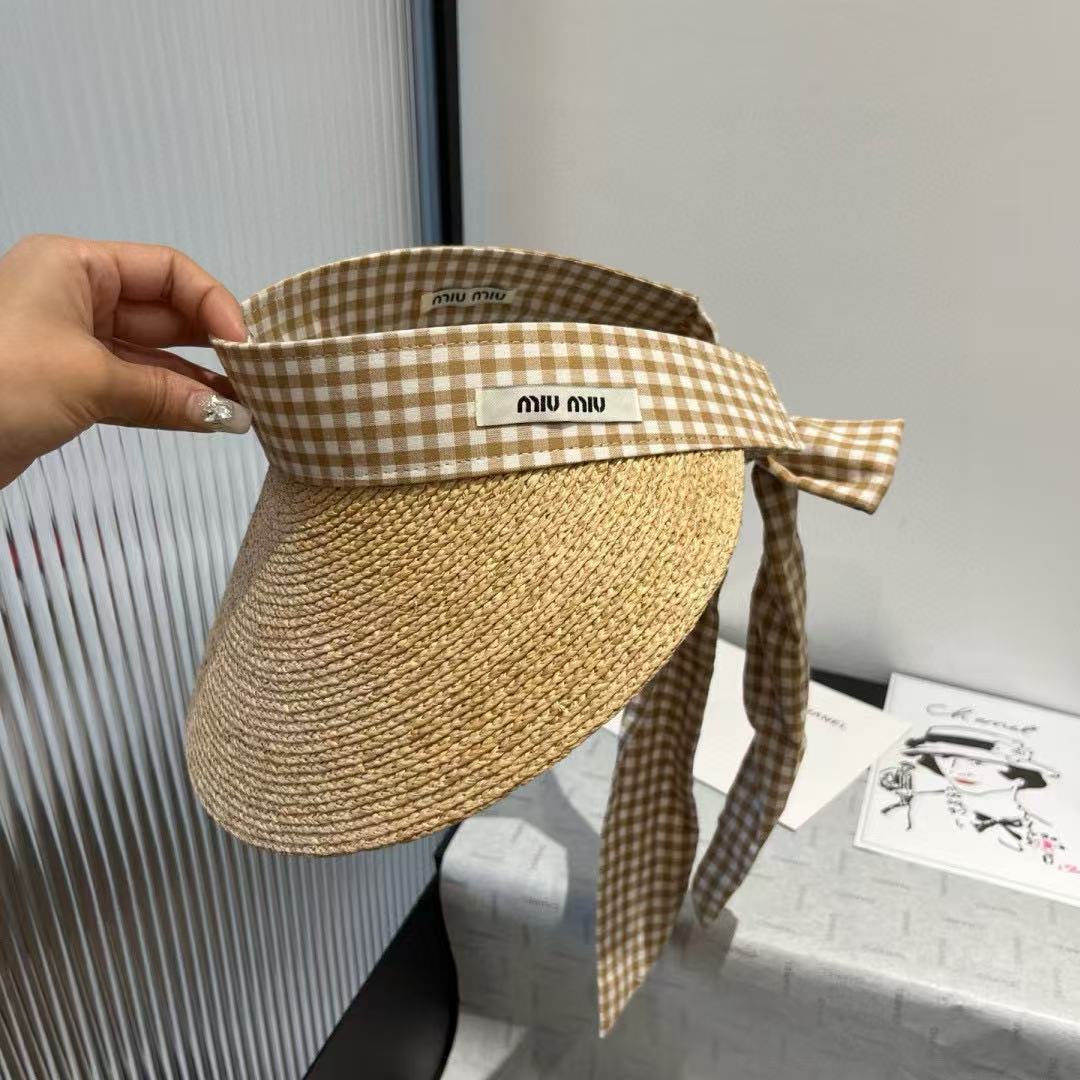 M1UM1U チェック柄ラフィアサンハット【 50％割引+送料無料】