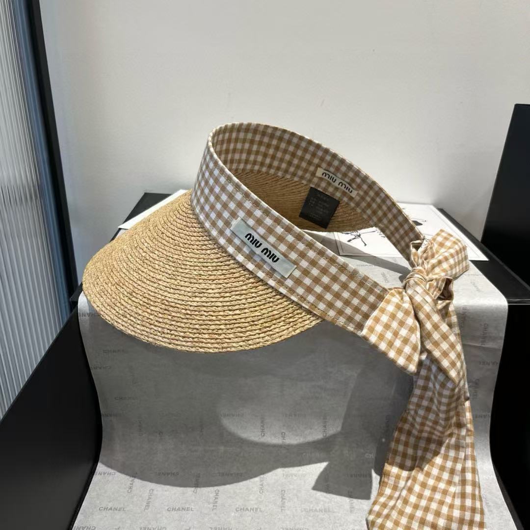 M1UM1U チェック柄ラフィアサンハット【 50％割引+送料無料】