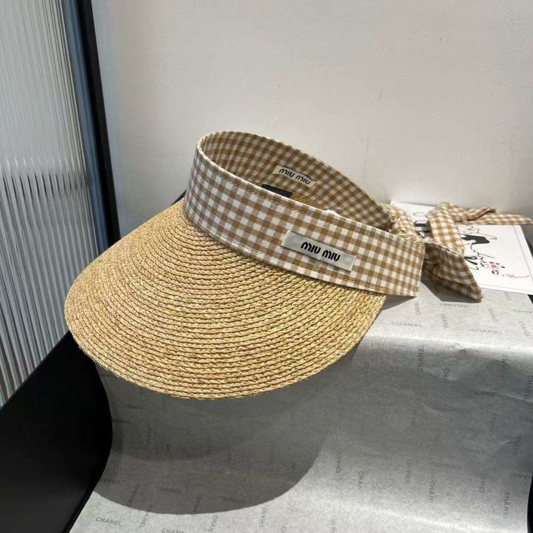 M1UM1U チェック柄ラフィアサンハット【 50％割引+送料無料】