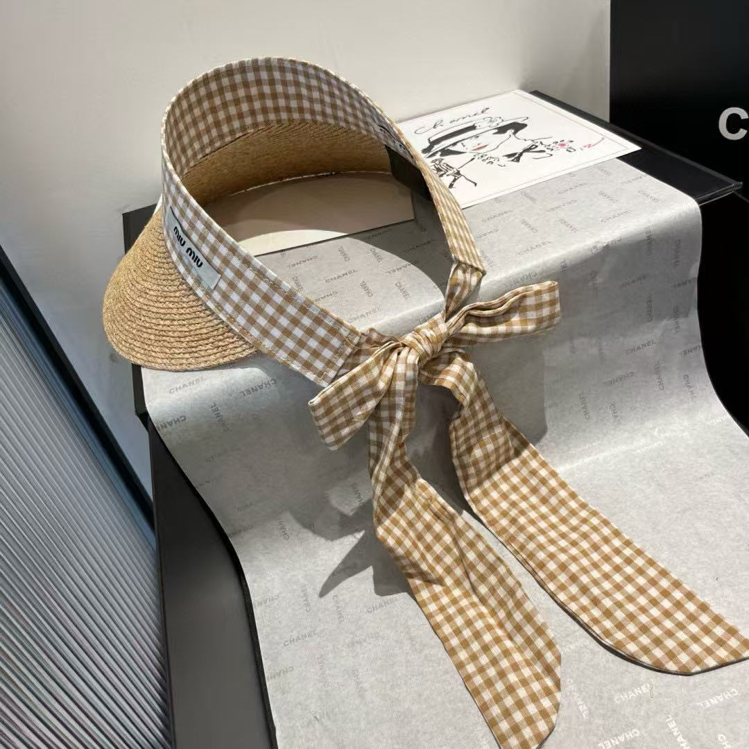 M1UM1U チェック柄ラフィアサンハット【 50％割引+送料無料】