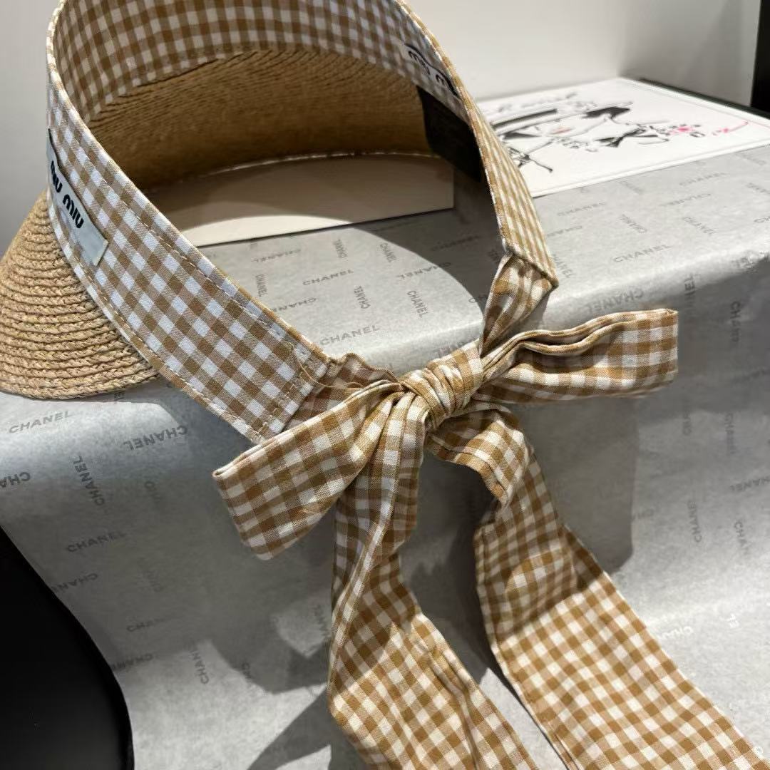 M1UM1U チェック柄ラフィアサンハット【 50％割引+送料無料】