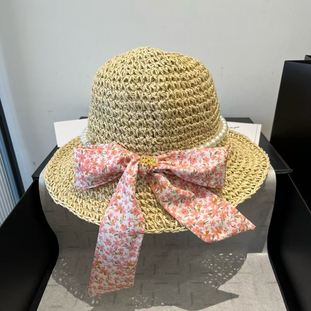 M1UM1U ボウパール ラフィア ストローハット【 50％割引+送料無料】