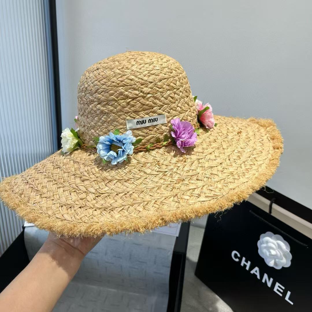 M1UM1U 花柄ラフィアサンハット【 50％割引+送料無料】