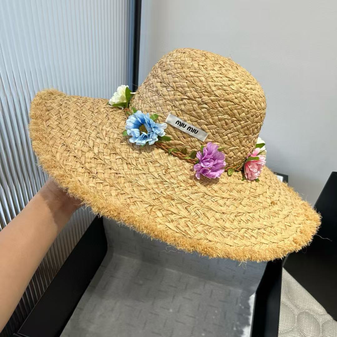 M1UM1U 花柄ラフィアサンハット【 50％割引+送料無料】