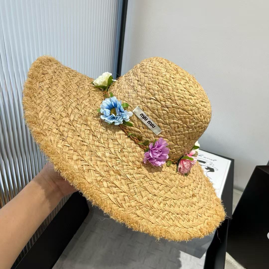 M1UM1U 花柄ラフィアサンハット【 50％割引+送料無料】