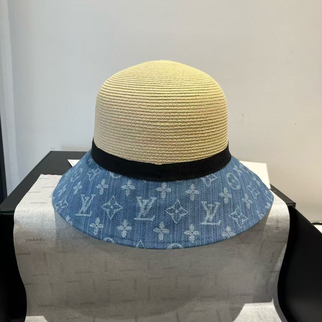 LVカラーブロックデニムラフィアハット【 50％割引+送料無料】