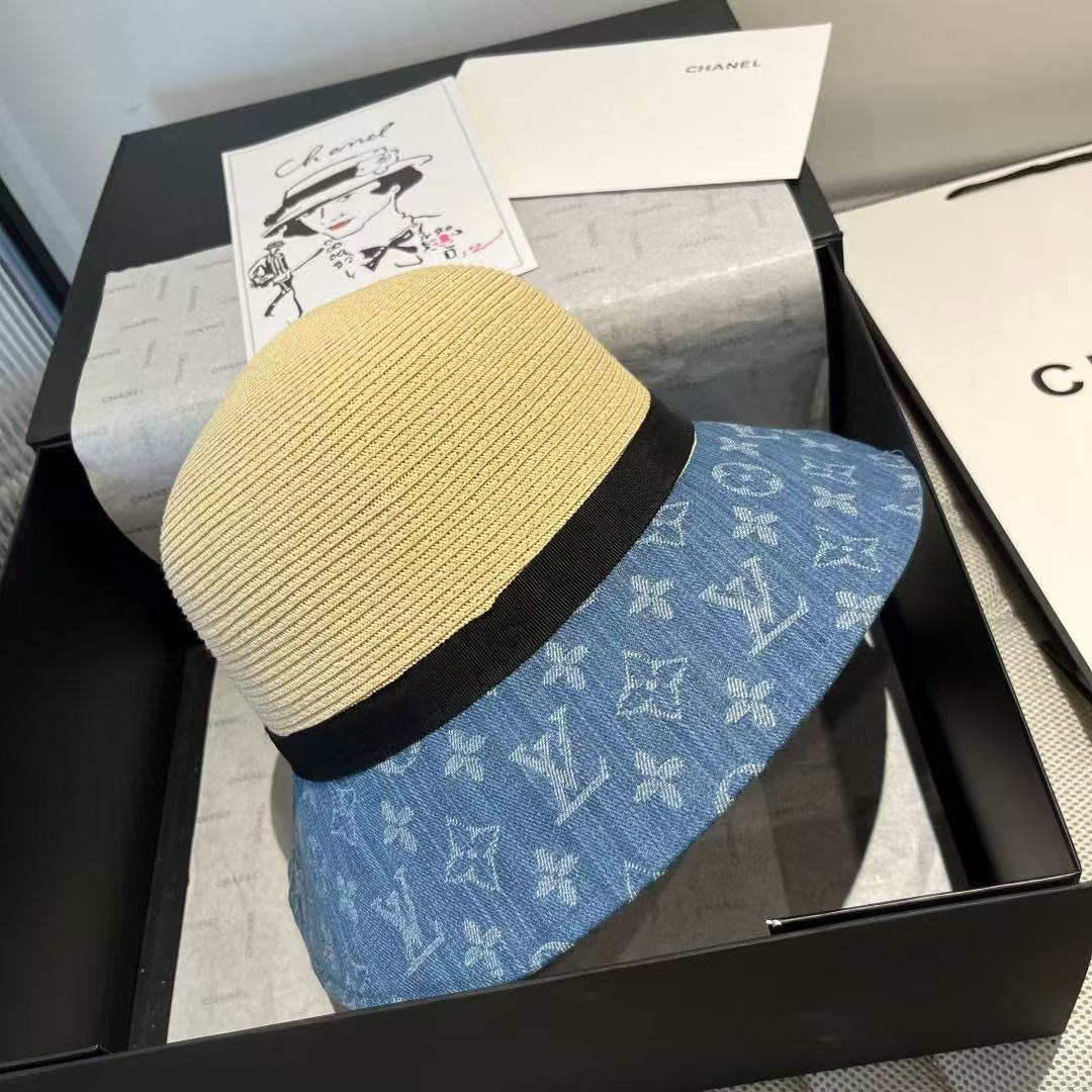 LVカラーブロックデニムラフィアハット【 50％割引+送料無料】