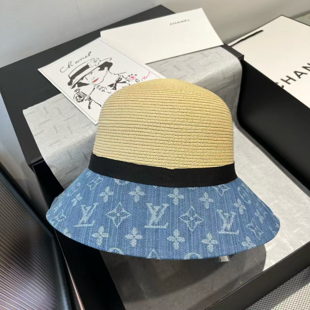 LVカラーブロックデニムラフィアハット【 50％割引+送料無料】