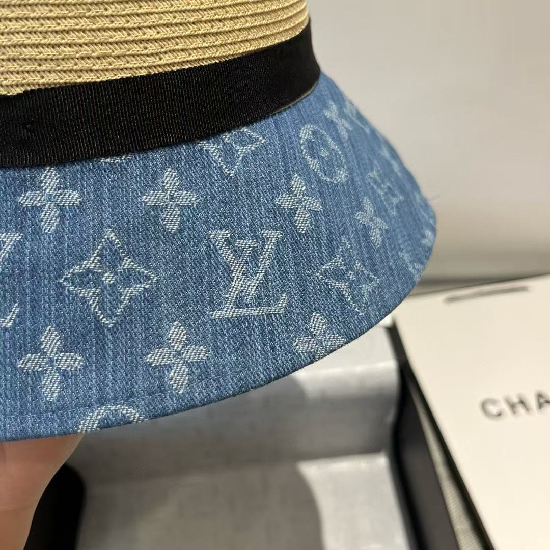 LVカラーブロックデニムラフィアハット【 50％割引+送料無料】