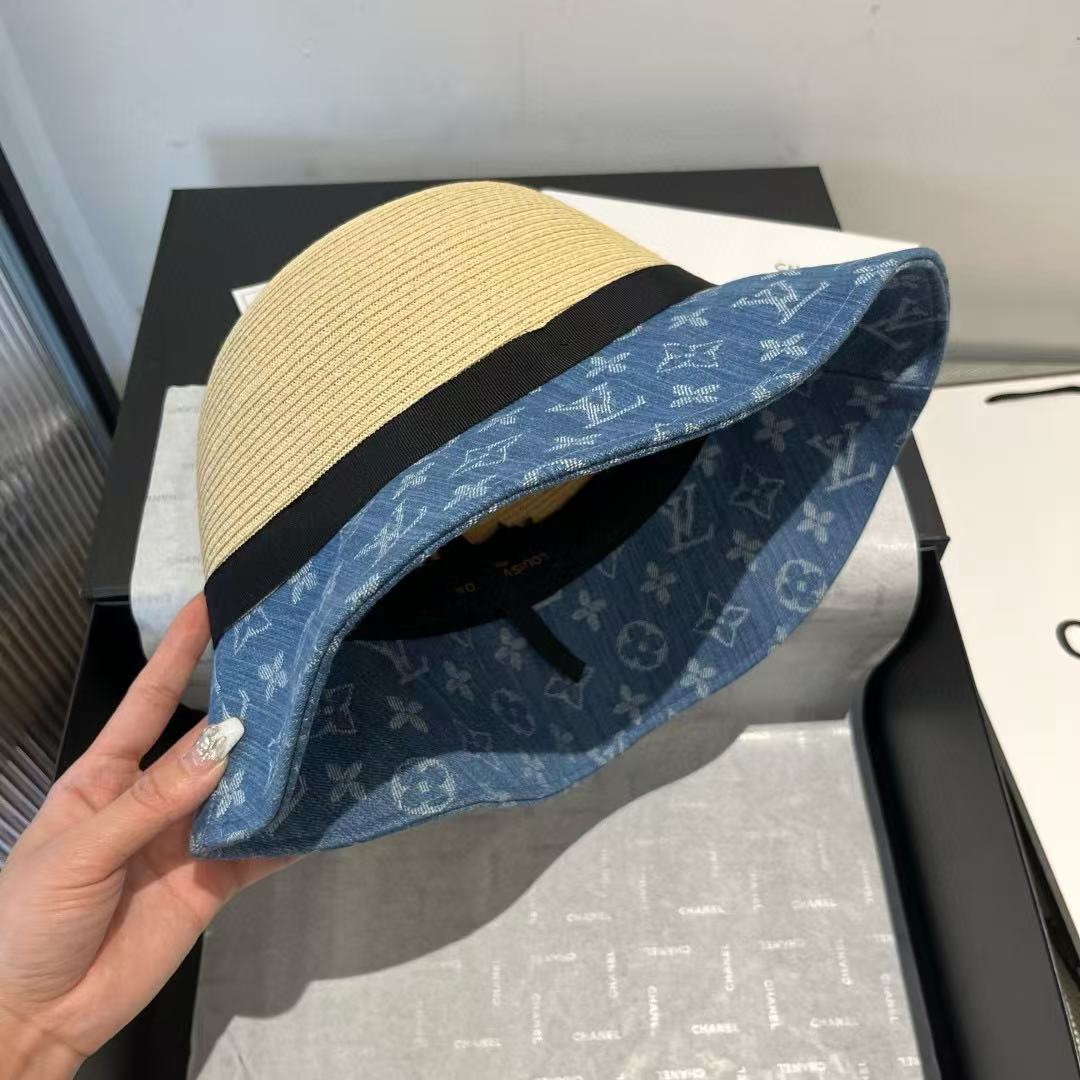 LVカラーブロックデニムラフィアハット【 50％割引+送料無料】