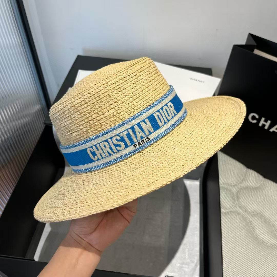 DI0R ブルーウェブラフィアフラットハット【 50％割引+送料無料】