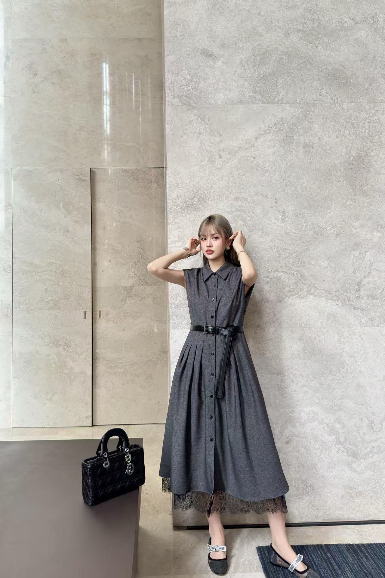 DI0R 高品質ラペル半袖ドレス【 50％割引+送料無料】