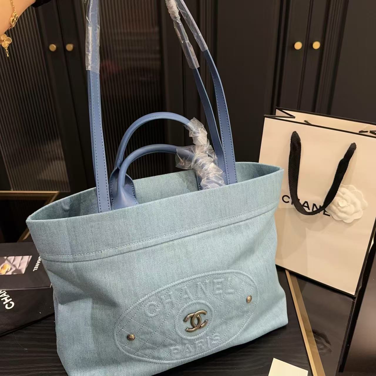 CHANE1 デニムショッピングバッグ【 50％割引+送料無料】