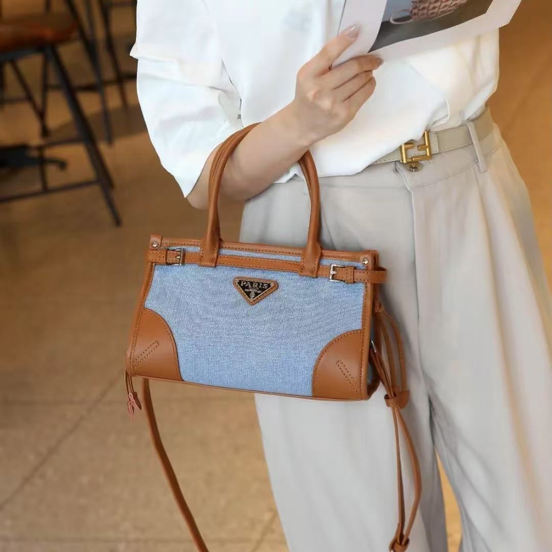 LVデニムカラーブロックハンドバッグ【 50％割引+送料無料】