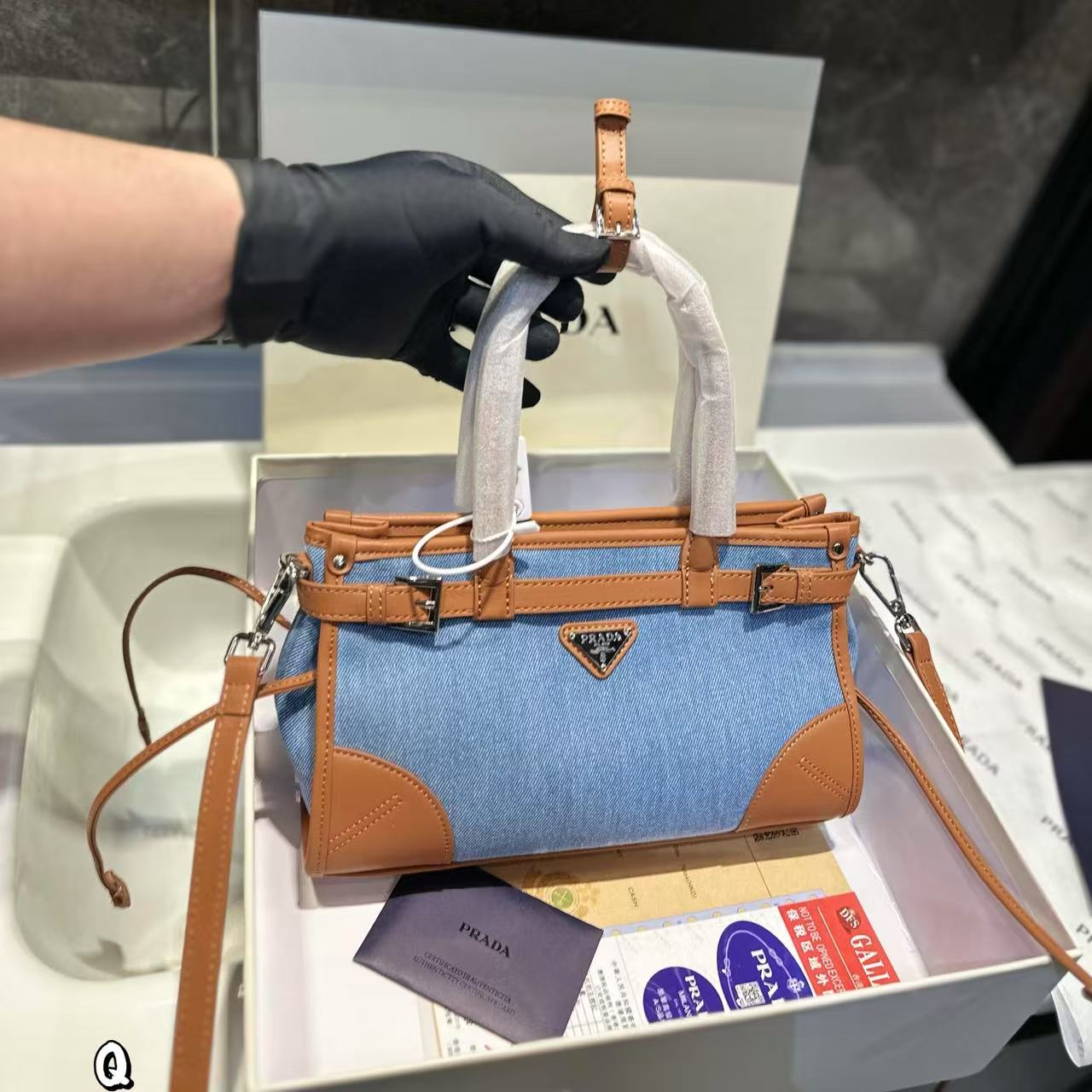 LVデニムカラーブロックハンドバッグ【 50％割引+送料無料】