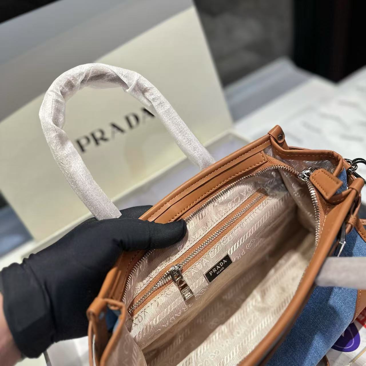 LVデニムカラーブロックハンドバッグ【 50％割引+送料無料】