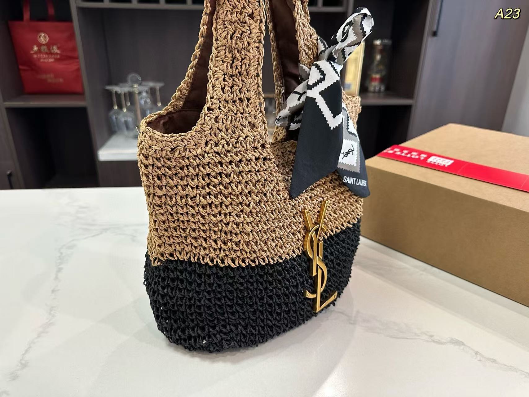 YSLカラーマッチングストローバッグ【 50％割引+送料無料】